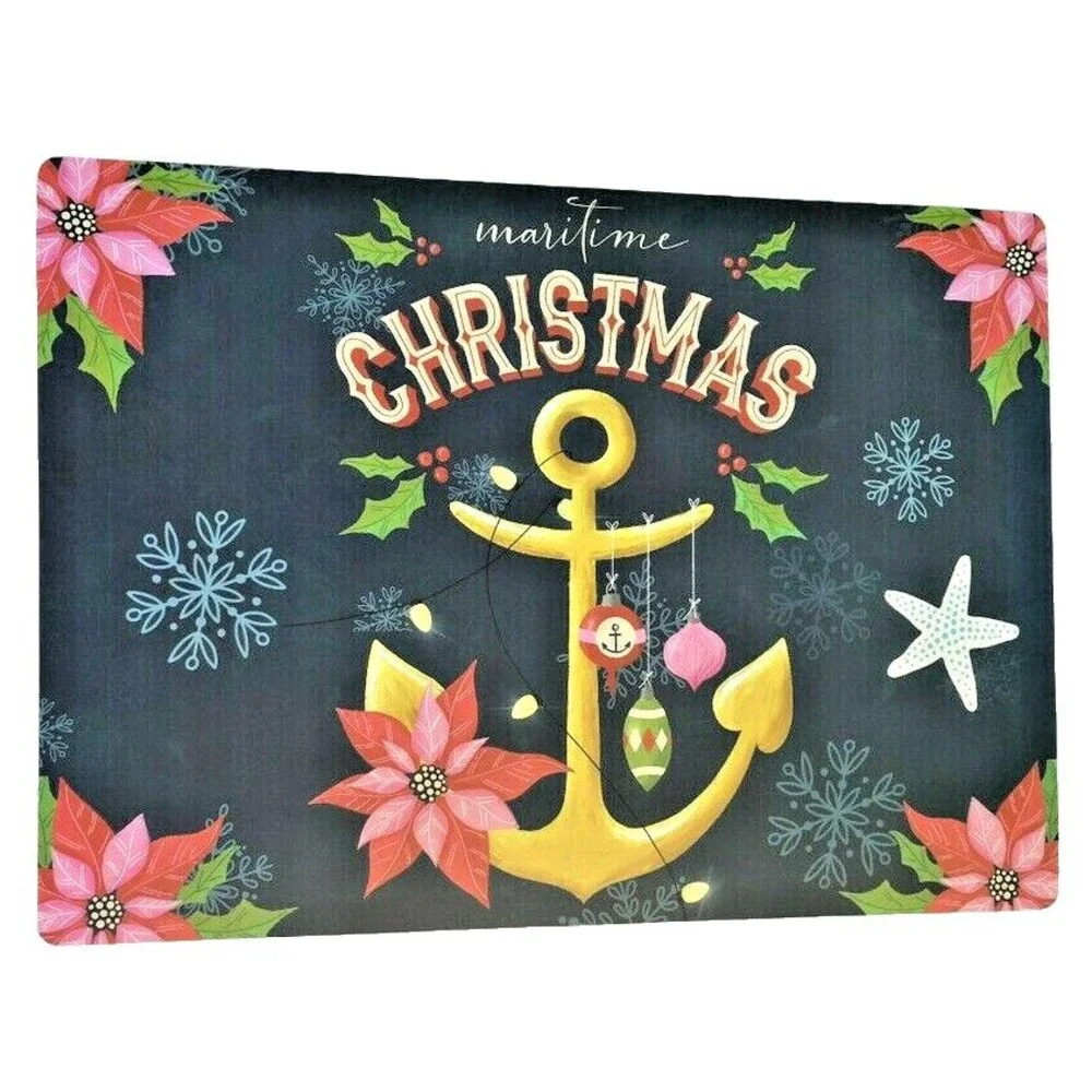 Christmas Placemats Nautical Anchor Vinyl Foam Back Poinsettia Starfish Set of 4